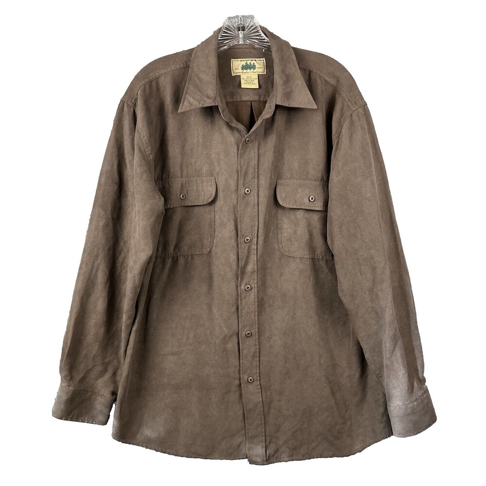 Rugged Wear Brand Button Up Shirt Men's M Soft Suede Look Brown Button Pockets